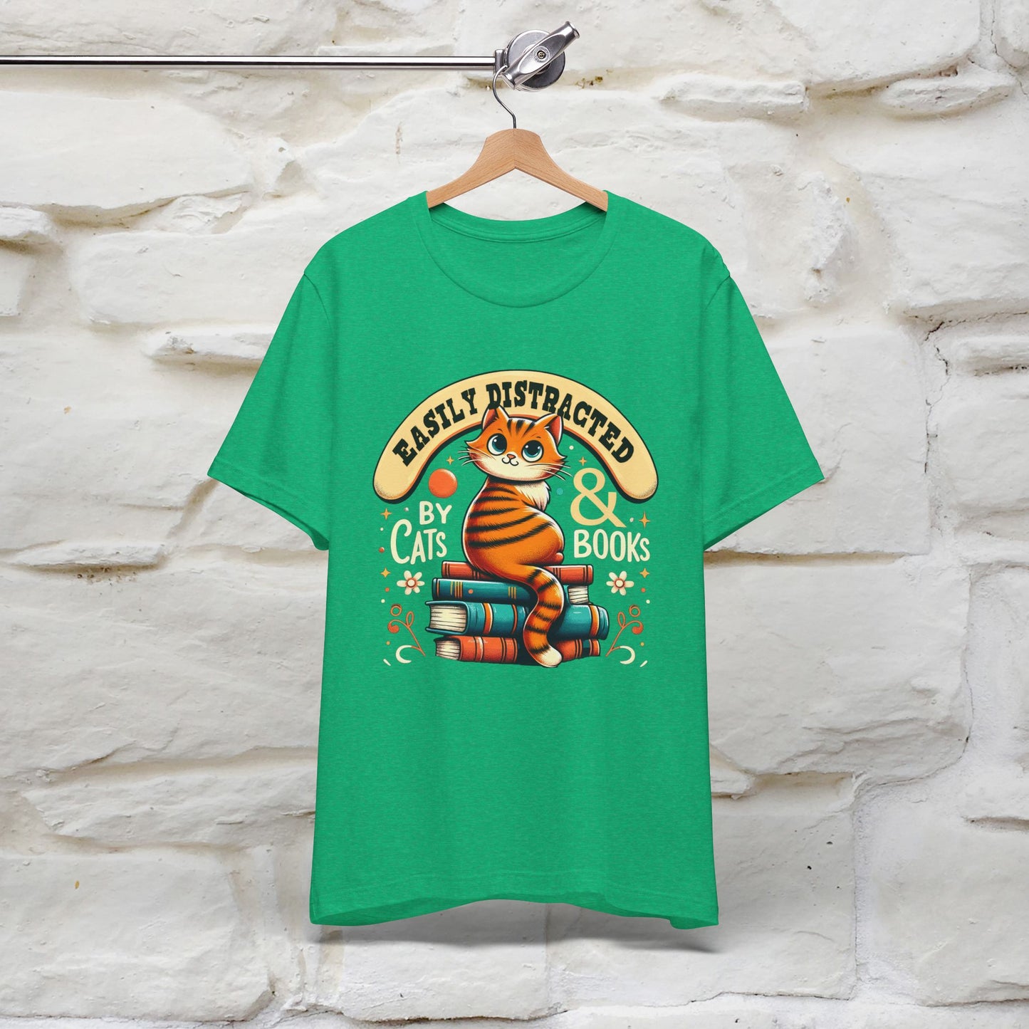 "Easily Distracted By Cats & Books" Cat T-shirt for Men & Women | 100% Cotton* | Cat Lover Tee