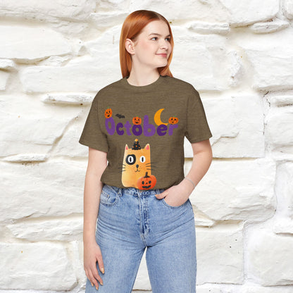 ''October Halloween'' Cat Unisex T-shirt 100% Cotton*