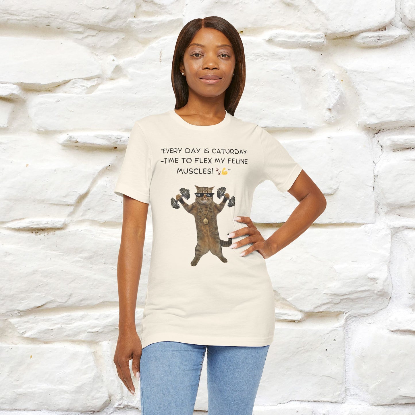 "Everyday Is Caturday – Flex My Feline Muscle" Funny Cat T-Shirt | 100% Cotton* | Cat-Themed Apparel for Men & Women