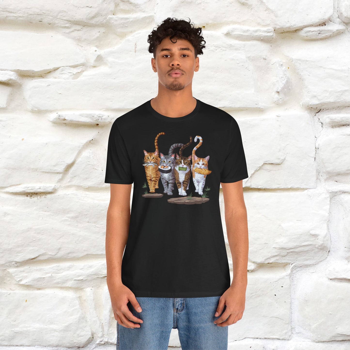 Four Cats' Feast: Feline Food Frenzy T-Shirt for Men & Women | 100% Cotton*