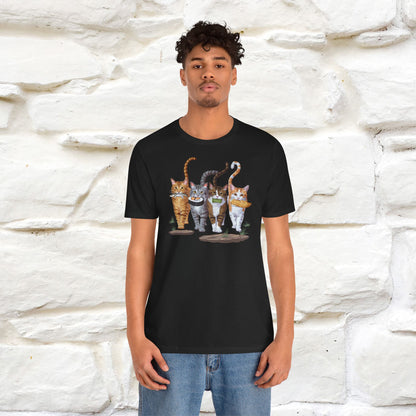 Four Cats' Feast: Feline Food Frenzy T-Shirt for Men & Women | 100% Cotton*