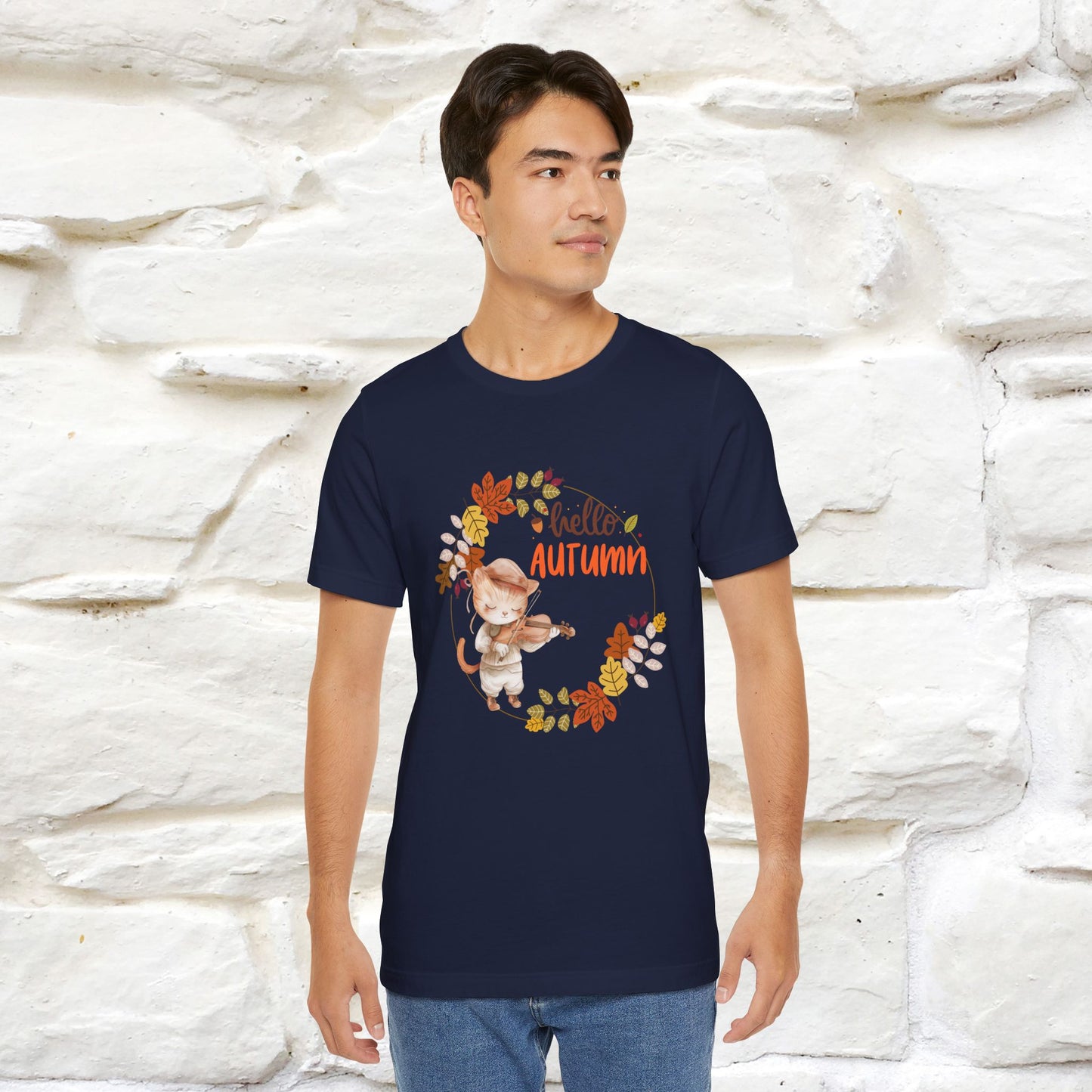 "Hello Autumn" Cat T-Shirt for Men & Women | 100% Cotton* | Cozy Fall Fashion - Nunu&Miao Studio