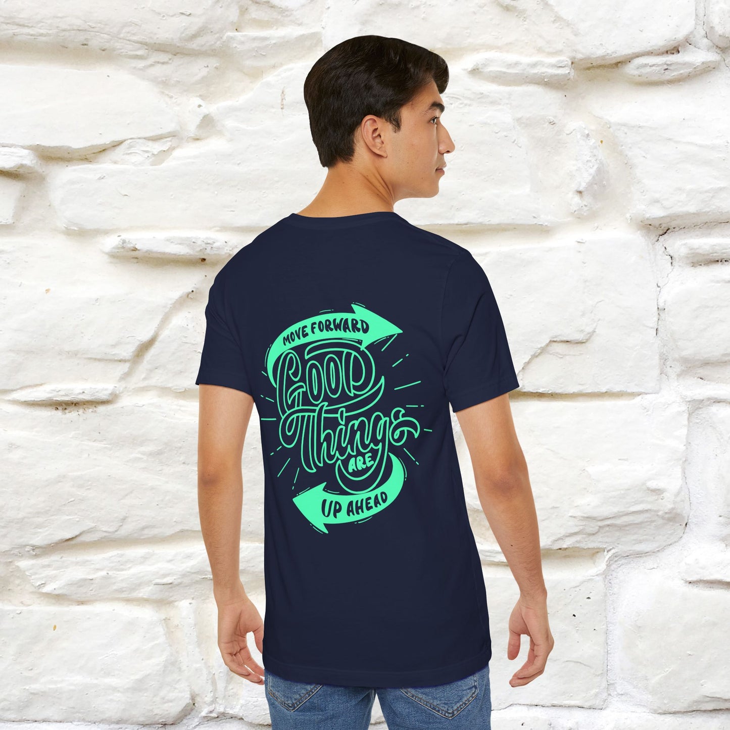 "Move Foreward Good Things Are Up Head" Cat T-Shirt| Front & Back Design | Nunu&Miao Studio