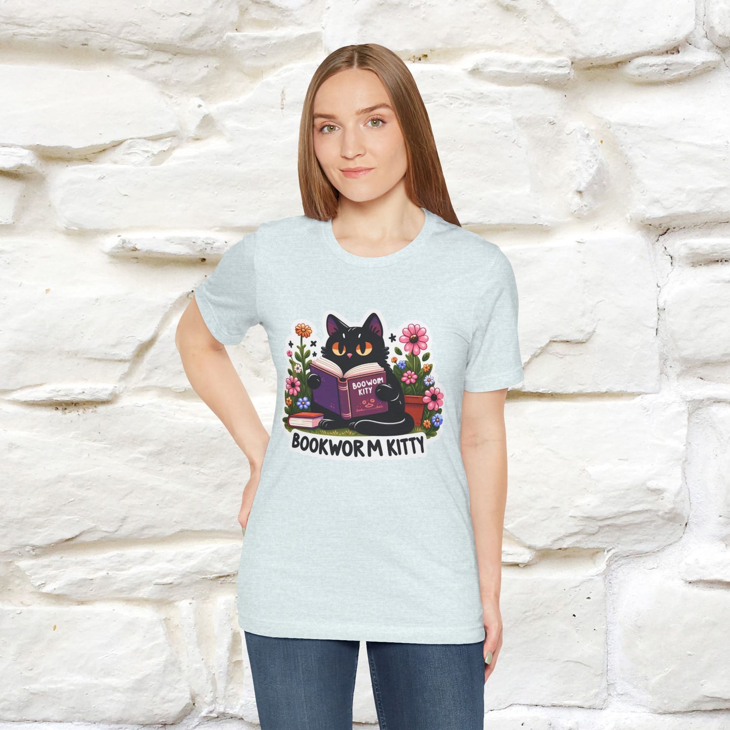 "Bookworm Kitty" Cat T-Shirt for Women | 100% Cotton* | Book Lover Tee