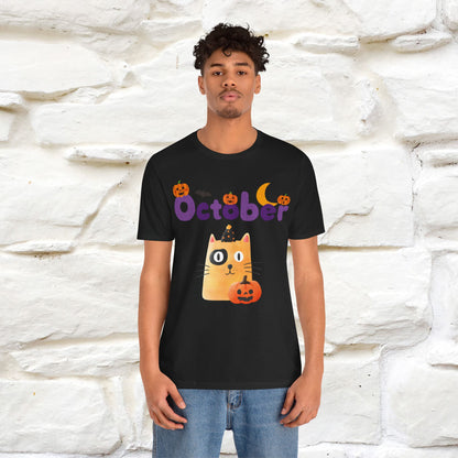 ''October Halloween'' Cat Unisex T-shirt 100% Cotton*