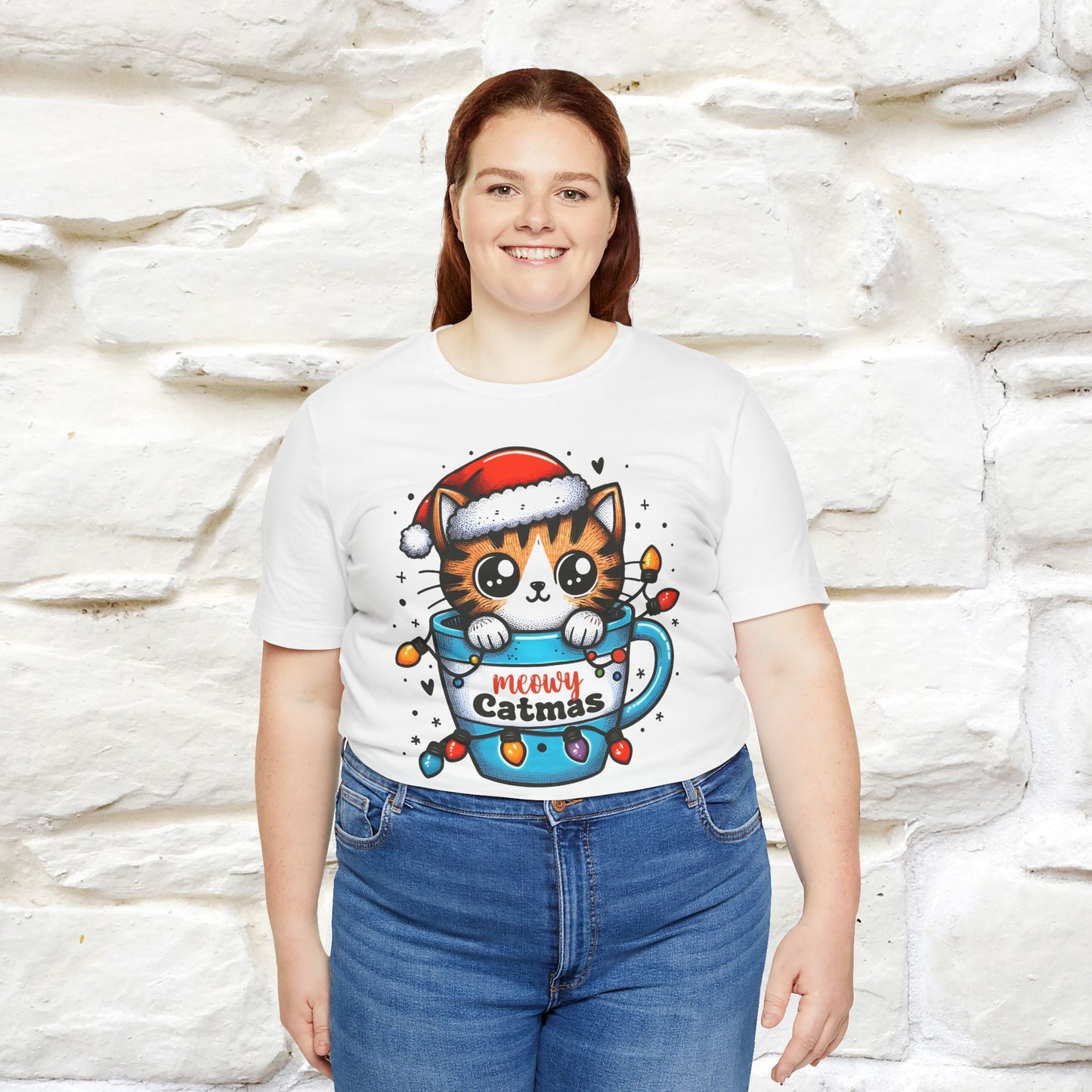 Meowy Catmas T-Shirt | Festive Cat Christmas Shirt for Men & Women | 100% Cotton