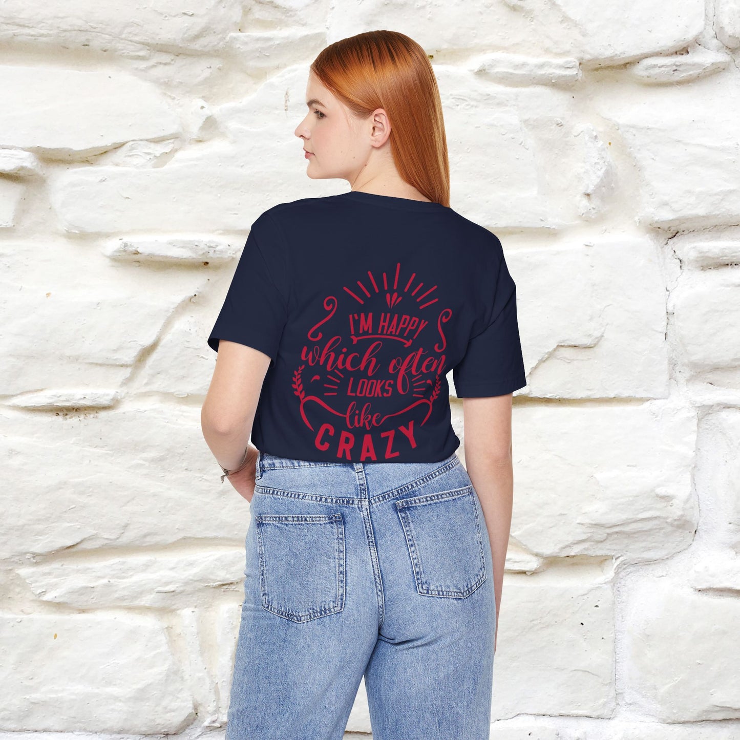 "I’m Happy, Which Often Looks Like Crazy" Cat T-Shirt| Front & Back Design | Nunu&Miao Studio