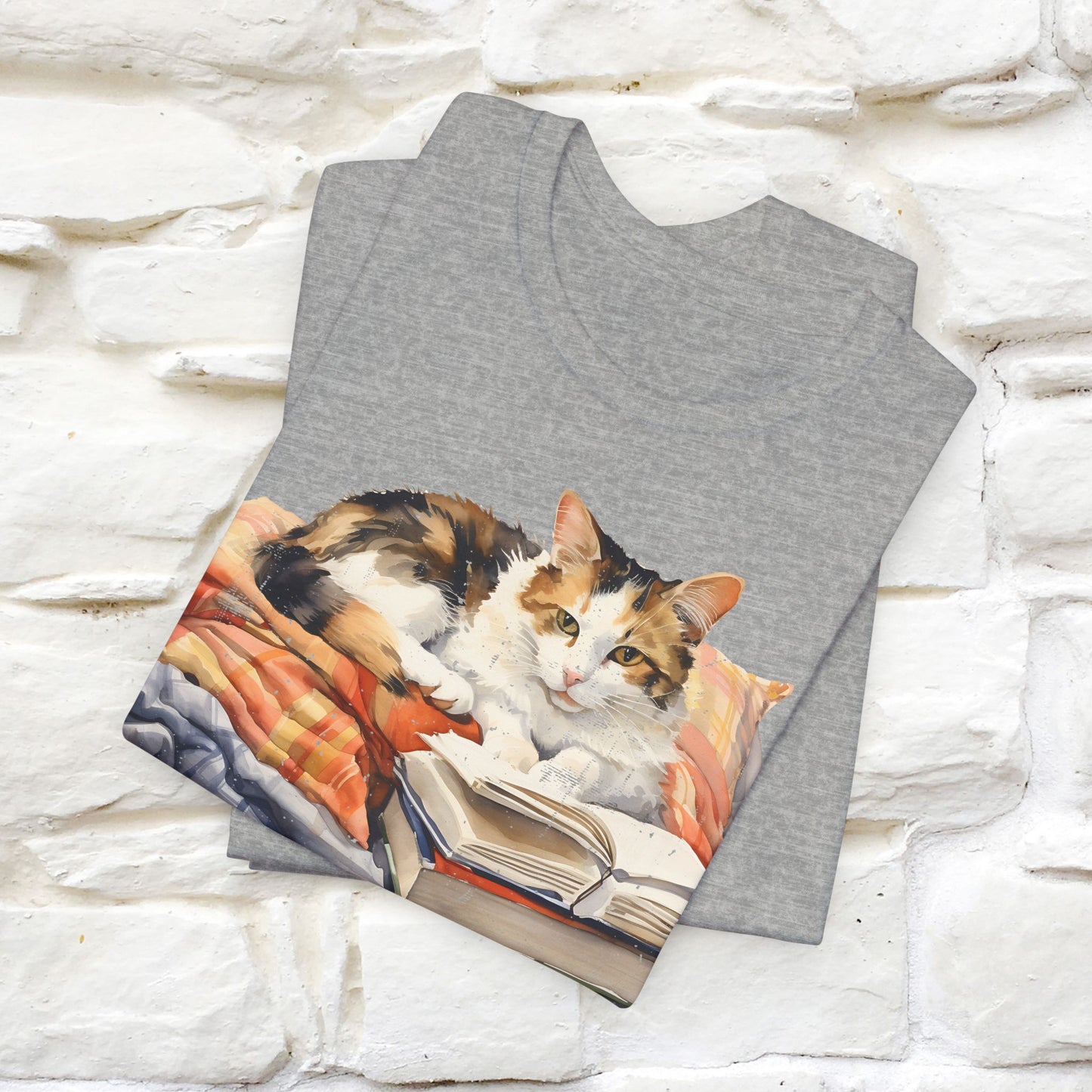 "Literary Catnap" T-shirt for Men and Women 100% Cotton.