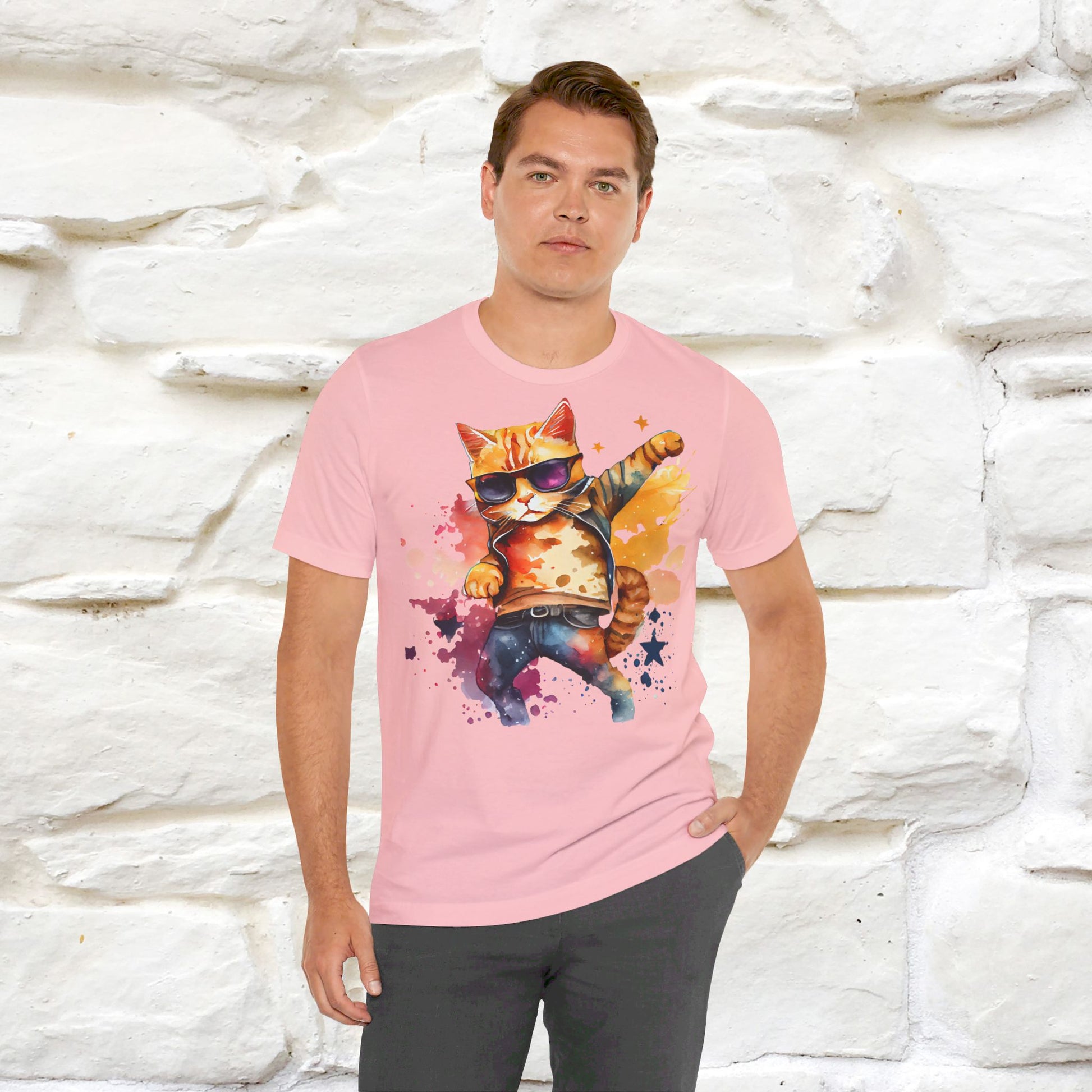 ''Cool Rainbow Cat'' T-shirt for Man 100% Cotton. - Nunu&Miao Studio