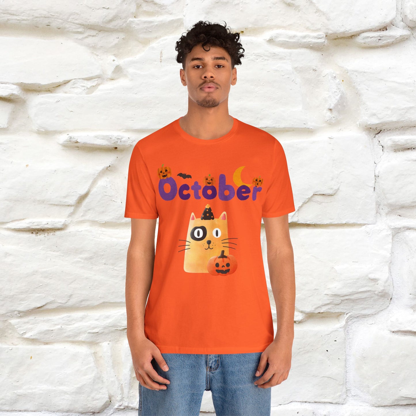 ''October Halloween'' Cat Unisex T-shirt 100% Cotton*