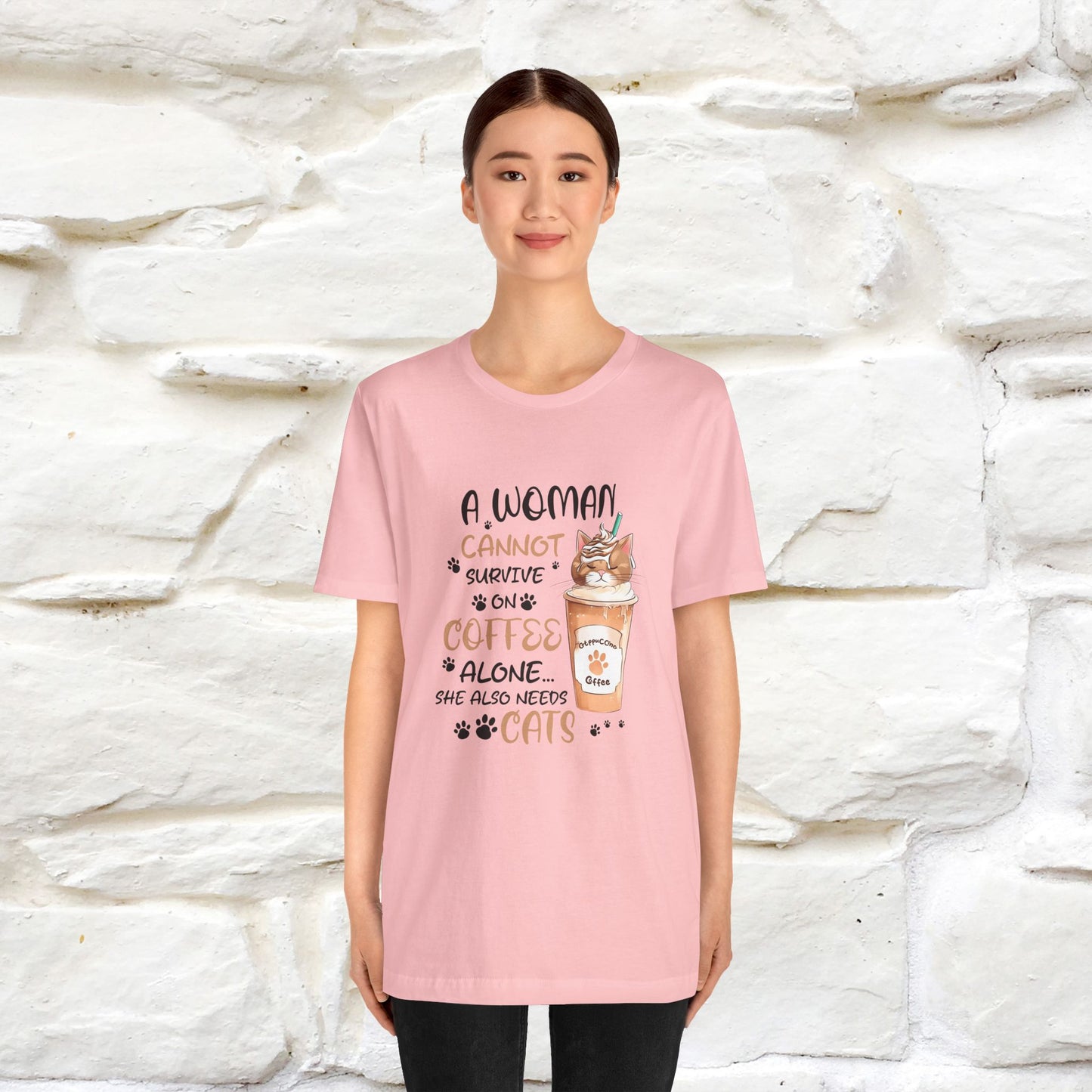 "A Woman Cannot Survive On Coffee Alone... She Also Needs Cats" Cute Cat T-Shirt for Women | 100% Cotton* 🐾