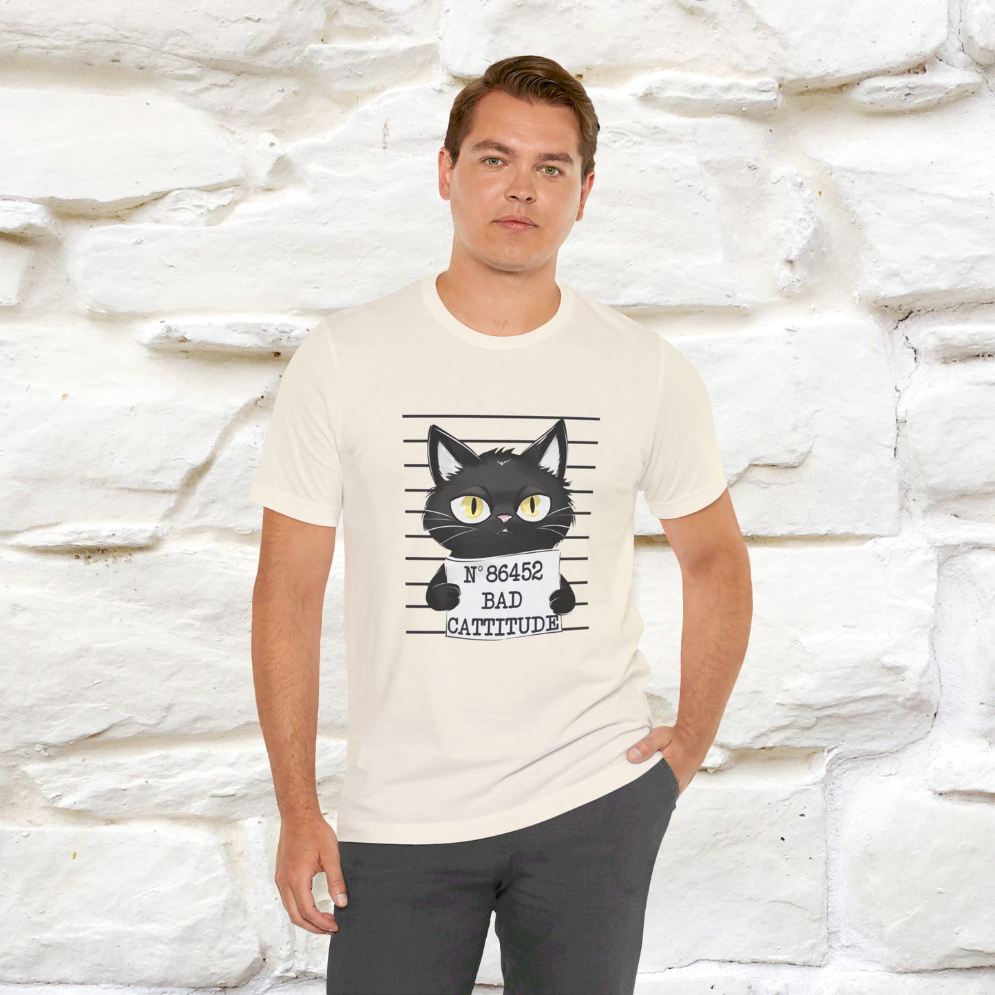 ''Bad Cattitude'' T-shirt for Man 100% Cotton* - Nunu&Miao Studio