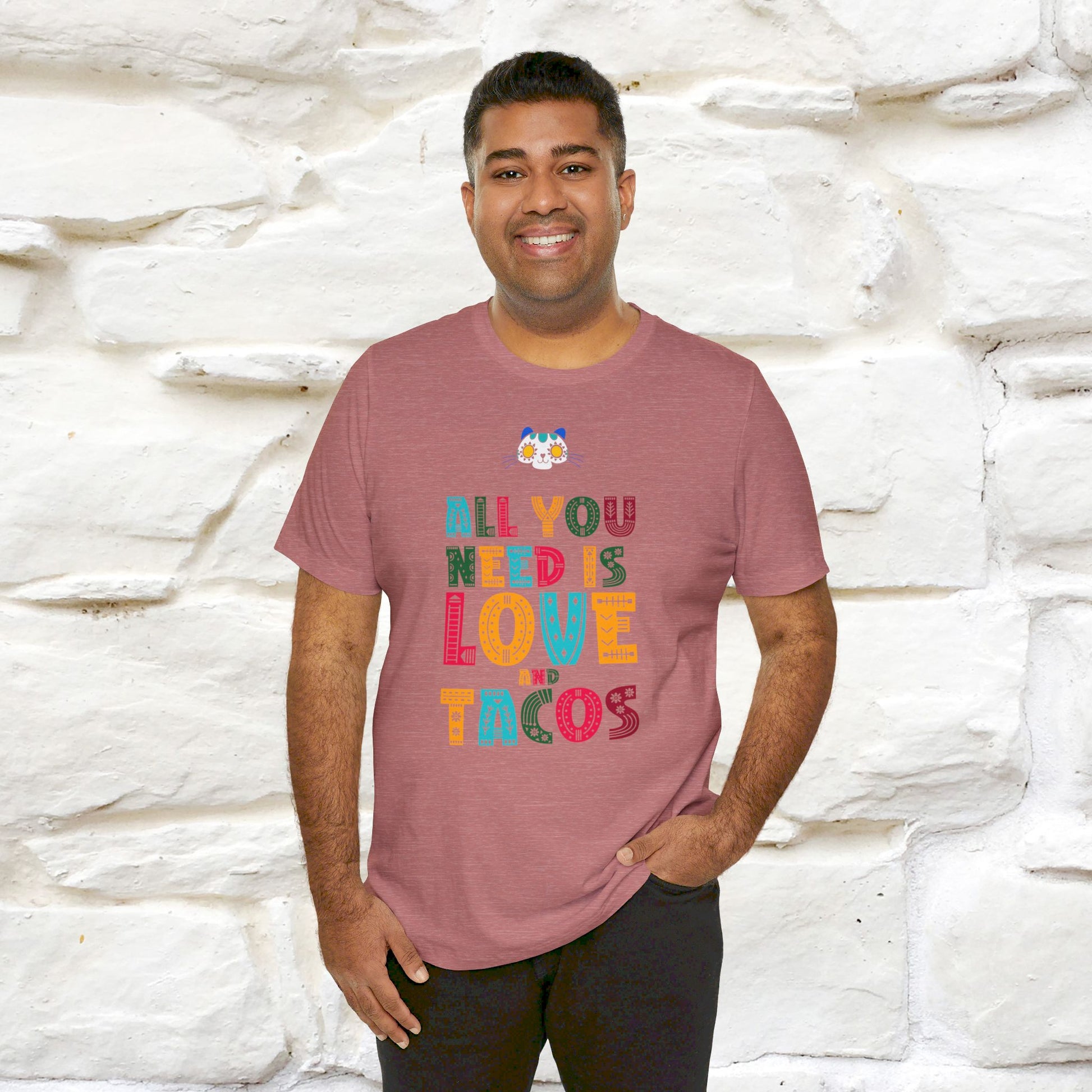 ''All You Need Is Love and Tacos'' T-shirt for Man 100% Cotton* - Nunu&Miao Studio