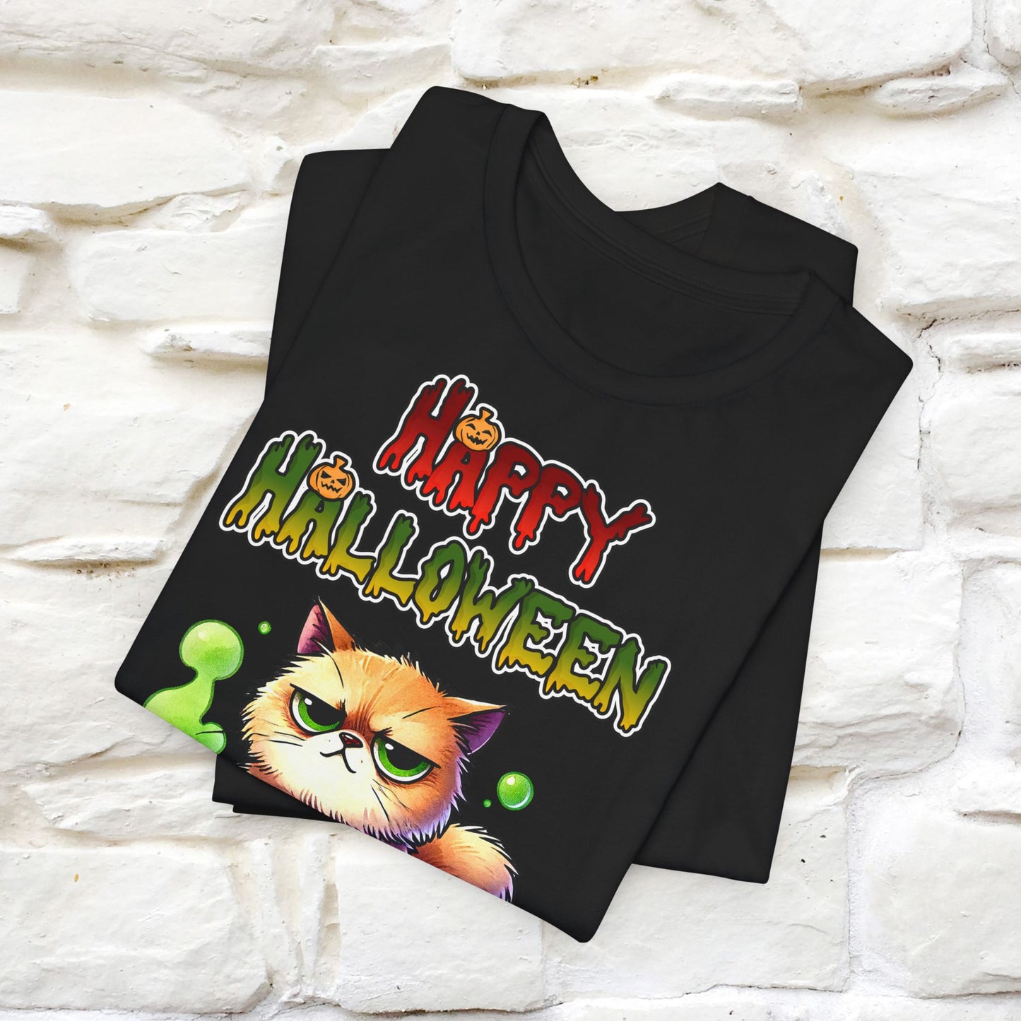 ''Angry Cat Happy Halloween'' Unisex T-shirt  100% Cotton*