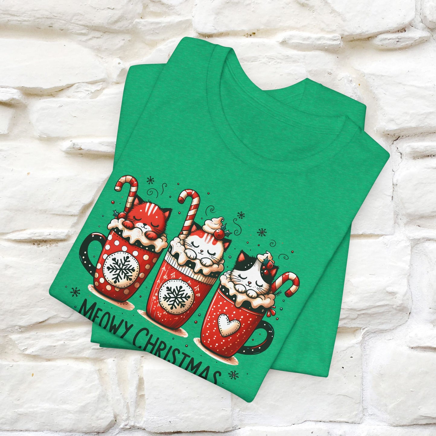 Meowy Christmas T-Shirt | Cute Festive Cat Christmas Shirt for Men & Women | 100% Cotton