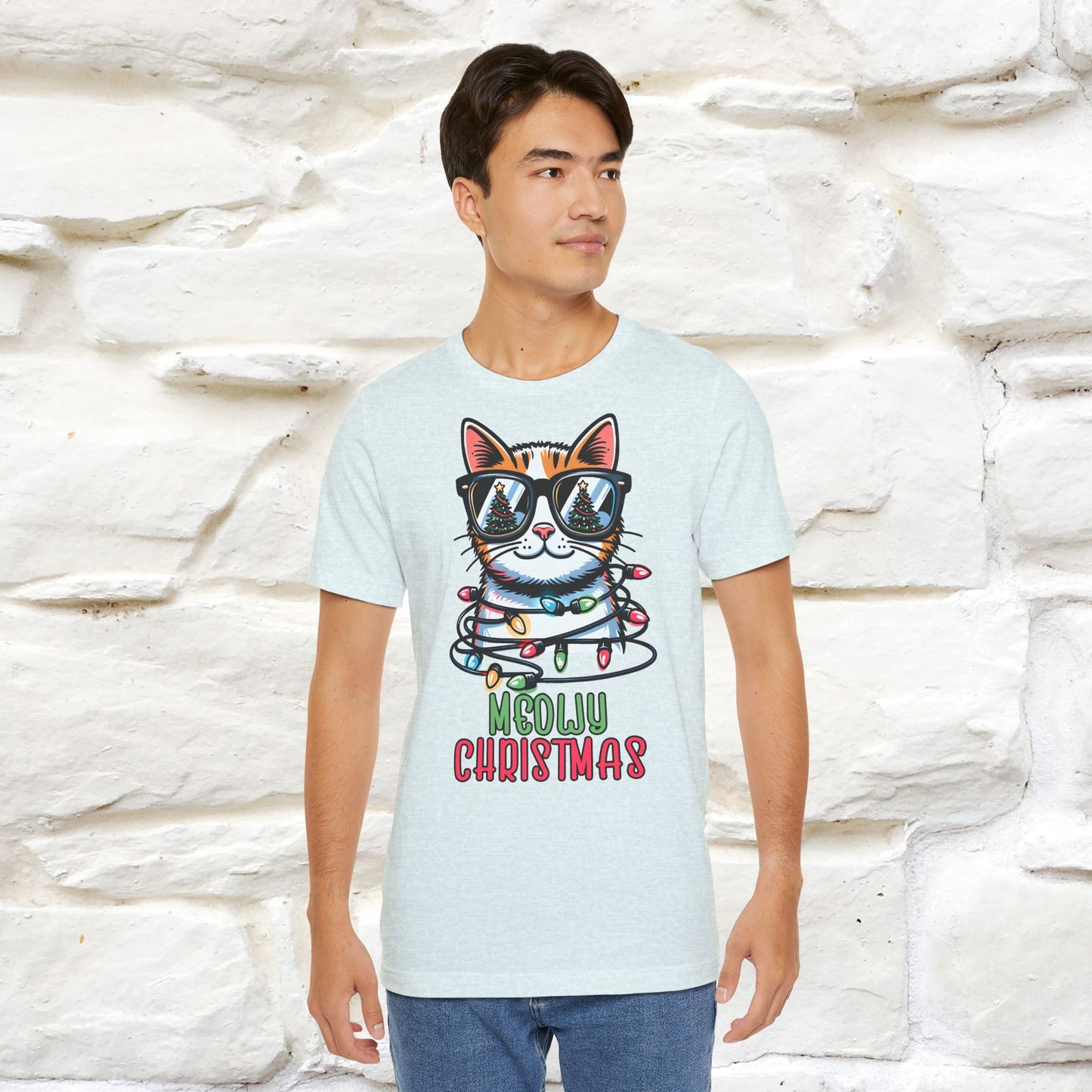 Meowy Christmas T-Shirt | Festive Cat Christmas Shirt for Men & Women | 100% Cotton