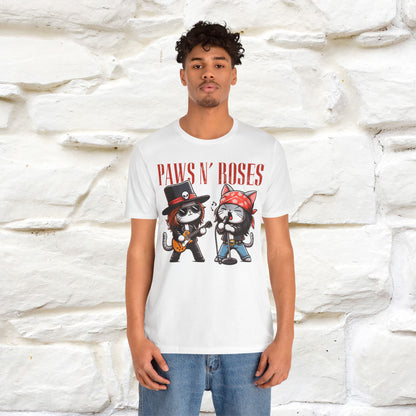 Paws N' Roses T-Shirt | Rock-Inspired Cat Lover Tee for Men & Women | 100% Cotton*