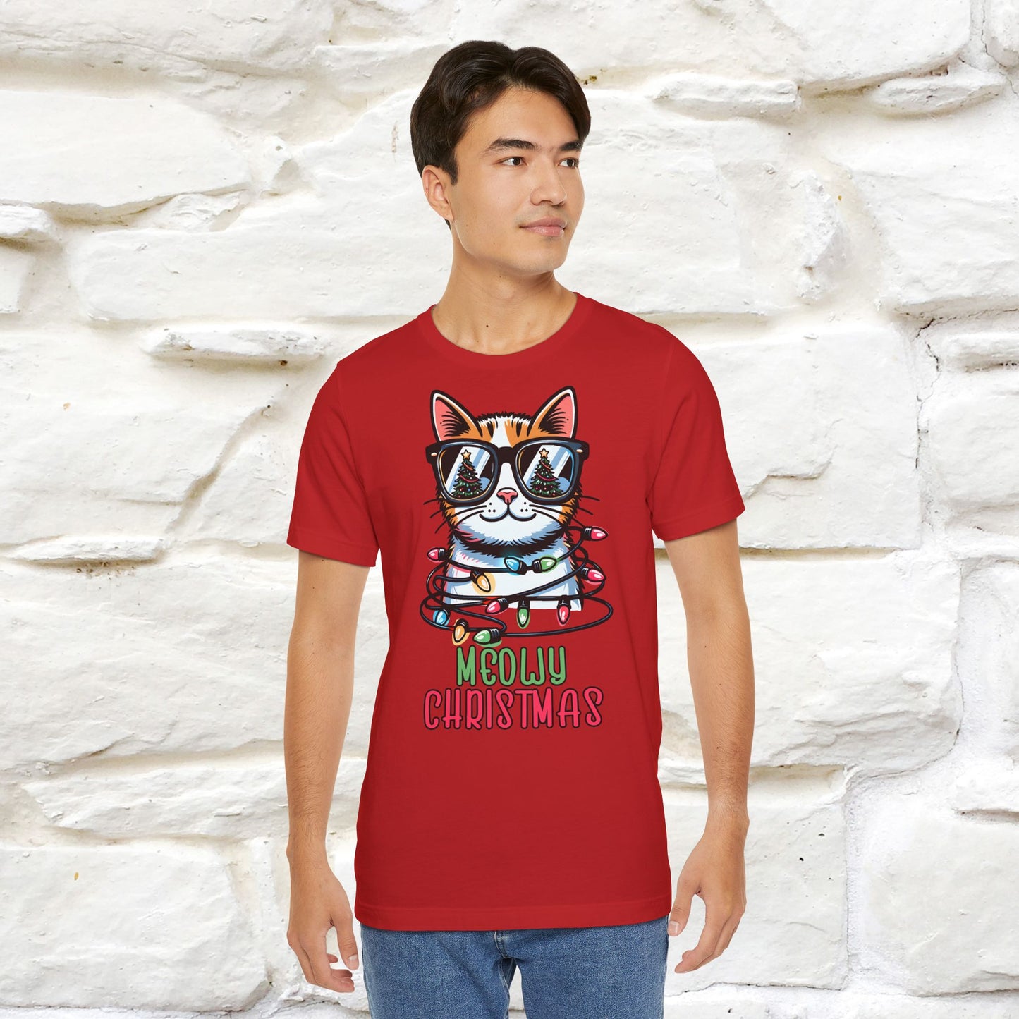 Meowy Christmas T-Shirt | Festive Cat Christmas Shirt for Men & Women | 100% Cotton