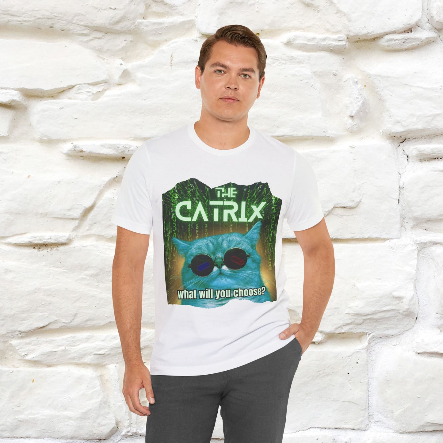 The Catrix: What Will You Choose? Cat T-Shirt for Men & Women | 100% Cotton* Matrix-Inspired Tee