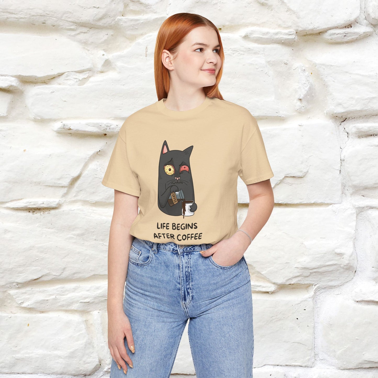 ''Life Begings After Coffe''  Cat T-shirt for Men and Women  100% Cotton*