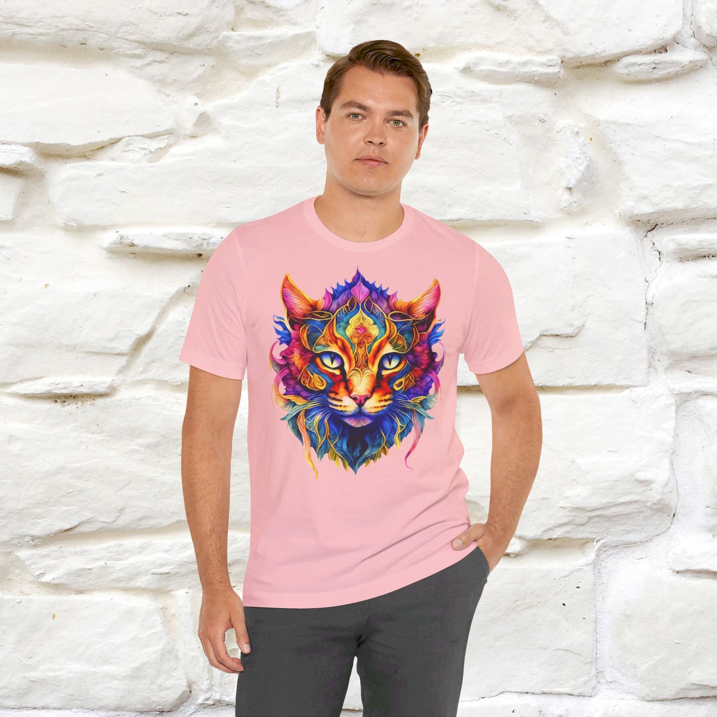 ''Fire Rainbow Cat'' T-shirt for Man 100% Cotton. - Nunu&Miao Studio