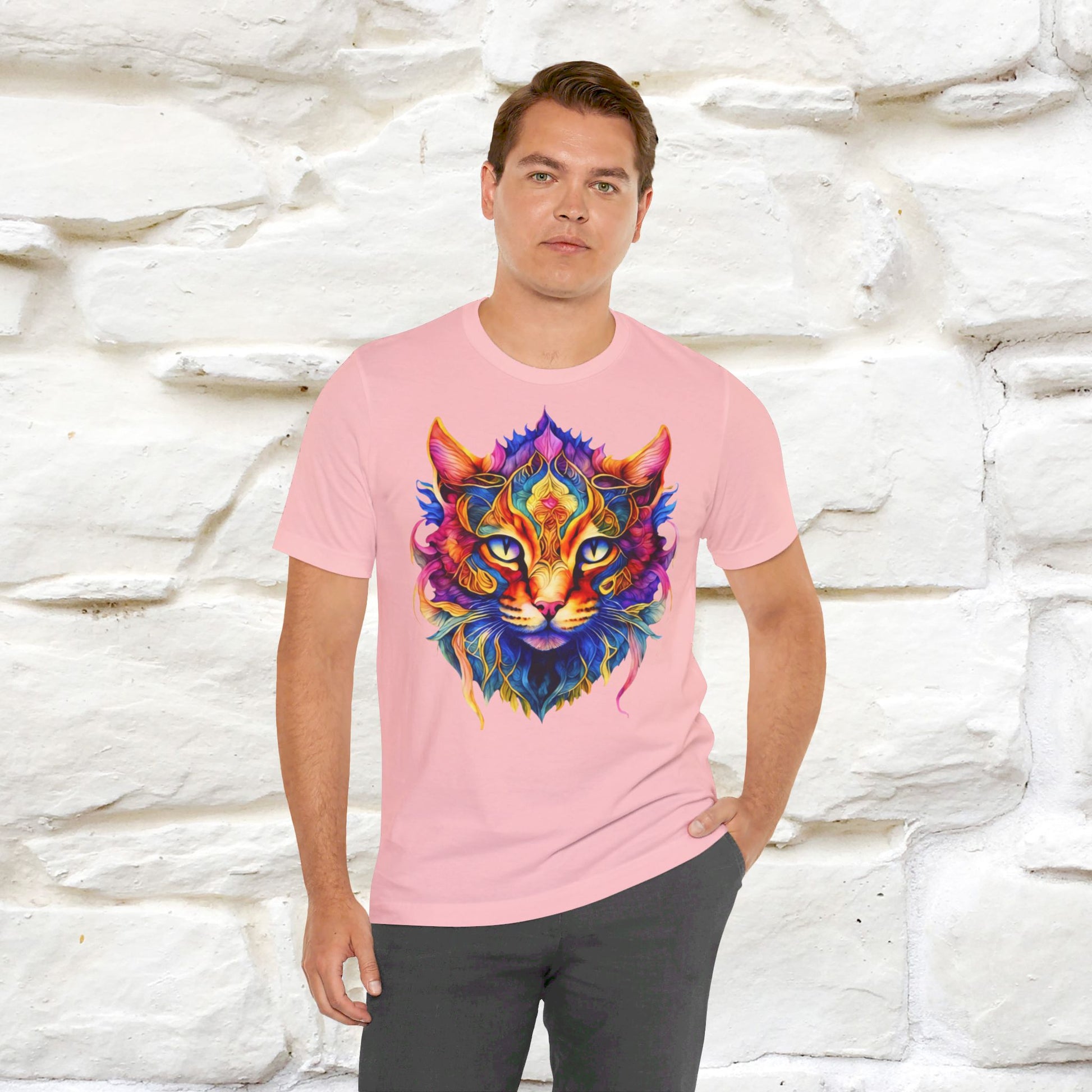 ''Fire Rainbow Cat'' T-shirt for Man 100% Cotton. - Nunu&Miao Studio