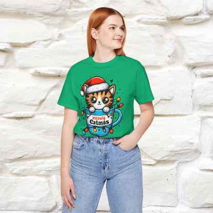 Meowy Catmas T-Shirt | Festive Cat Christmas Shirt for Men & Women | 100% Cotton