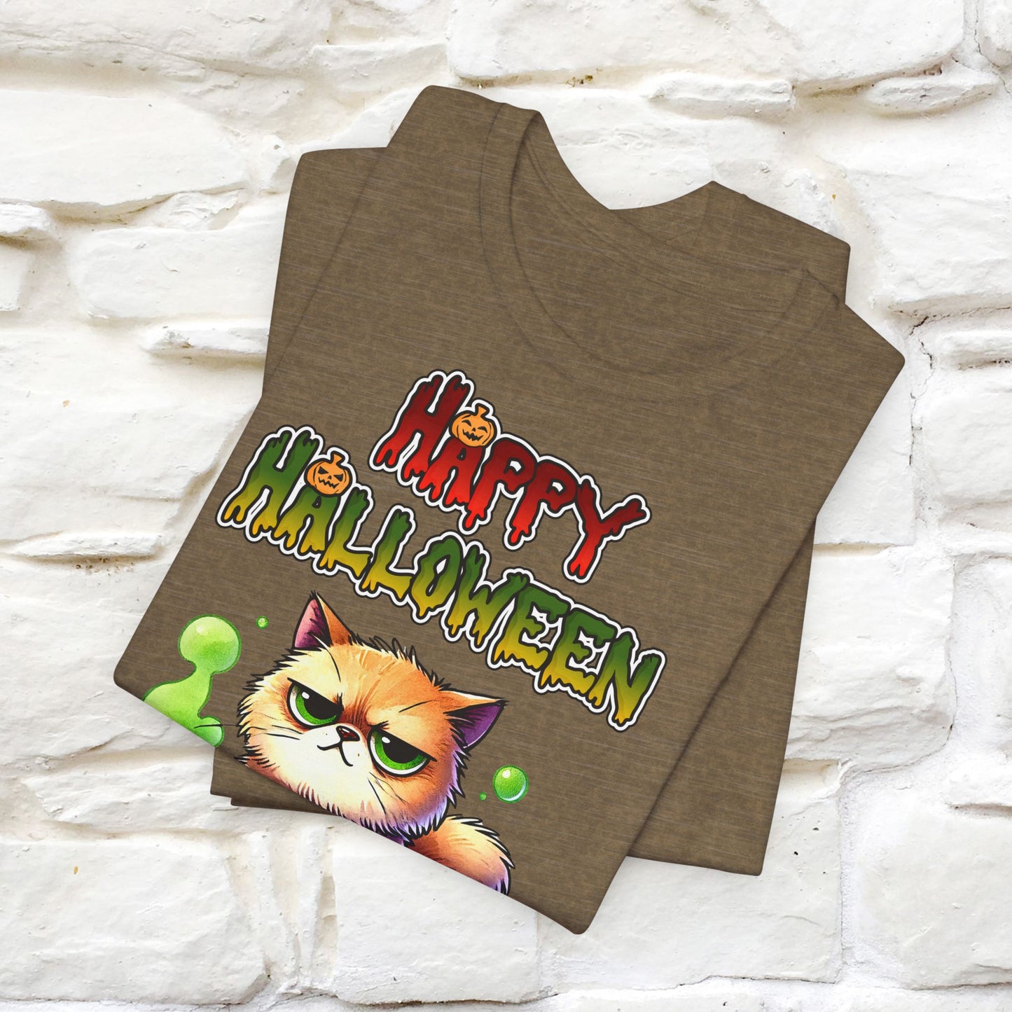 ''Angry Cat Happy Halloween'' Unisex T-shirt  100% Cotton*