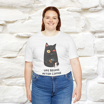 ''Life Begings After Coffe''  Cat T-shirt for Men and Women  100% Cotton*