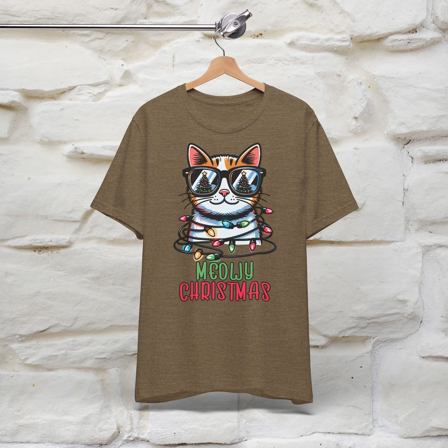 Meowy Christmas T-Shirt | Festive Cat Christmas Shirt for Men & Women | 100% Cotton