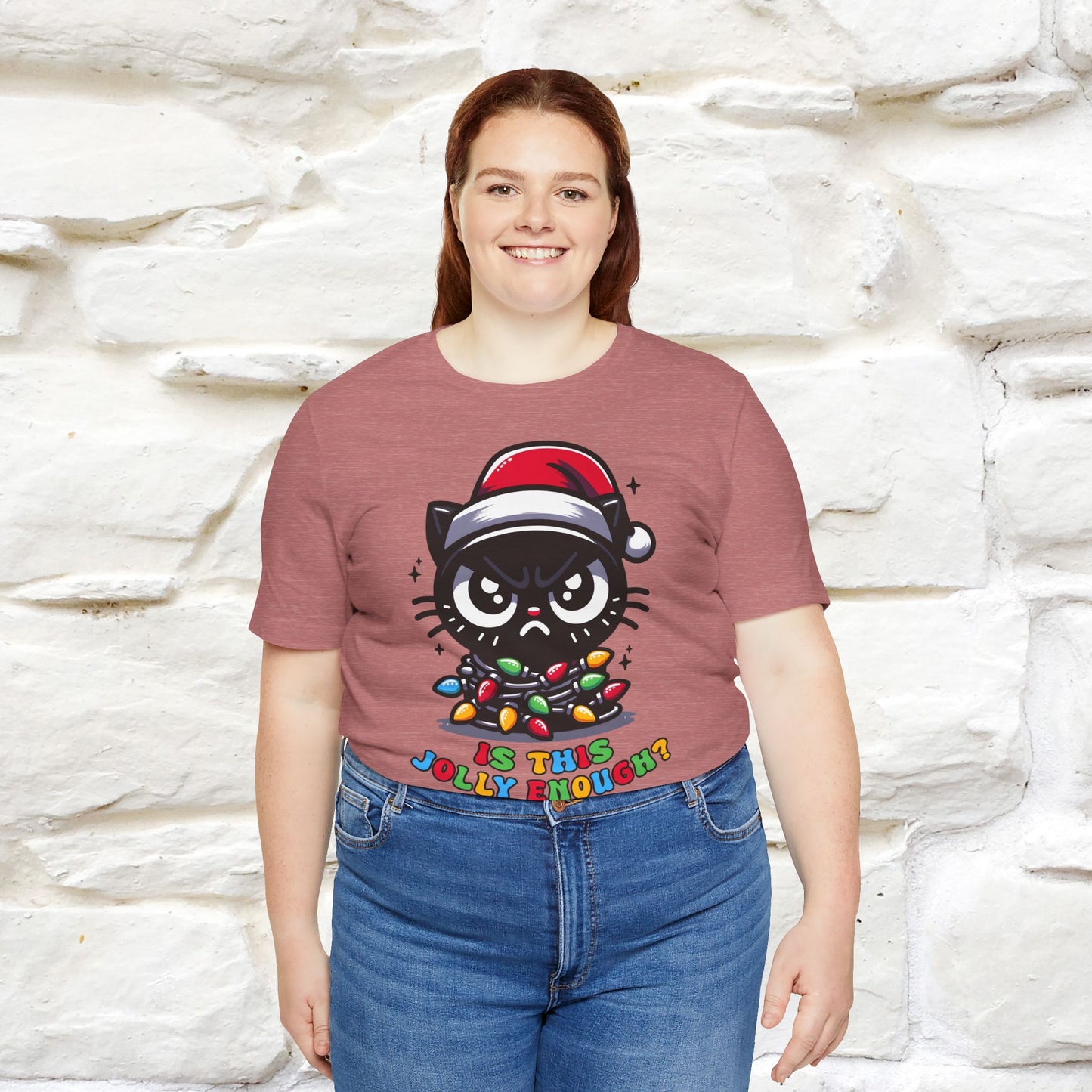 Is This Jolly Enough? | Funny Cat Christmas Shirt for Men & Women | 100% Cotton