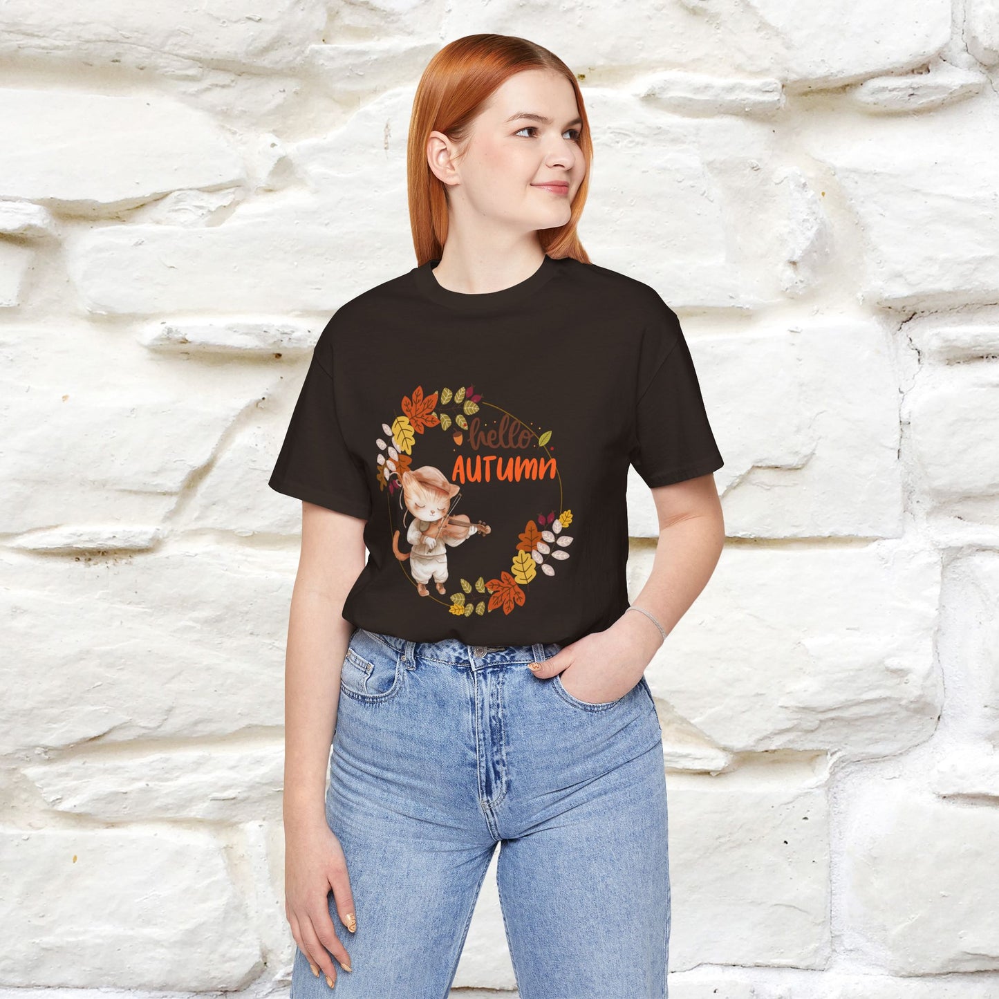 "Hello Autumn" Cat T-Shirt for Men & Women | 100% Cotton* | Cozy Fall Fashion - Nunu&Miao Studio