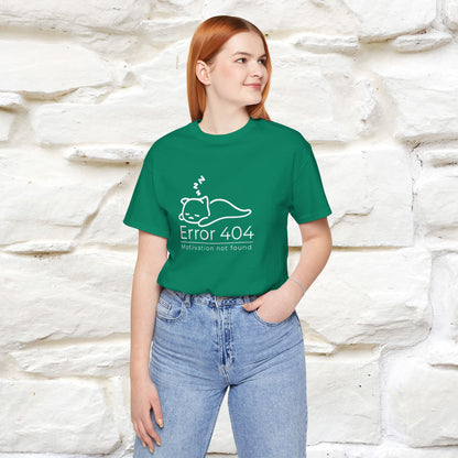 ''Error 404 Motivation Not Found'' Cat T-Shirt Front and Back Design | Nunu&Miao Studio