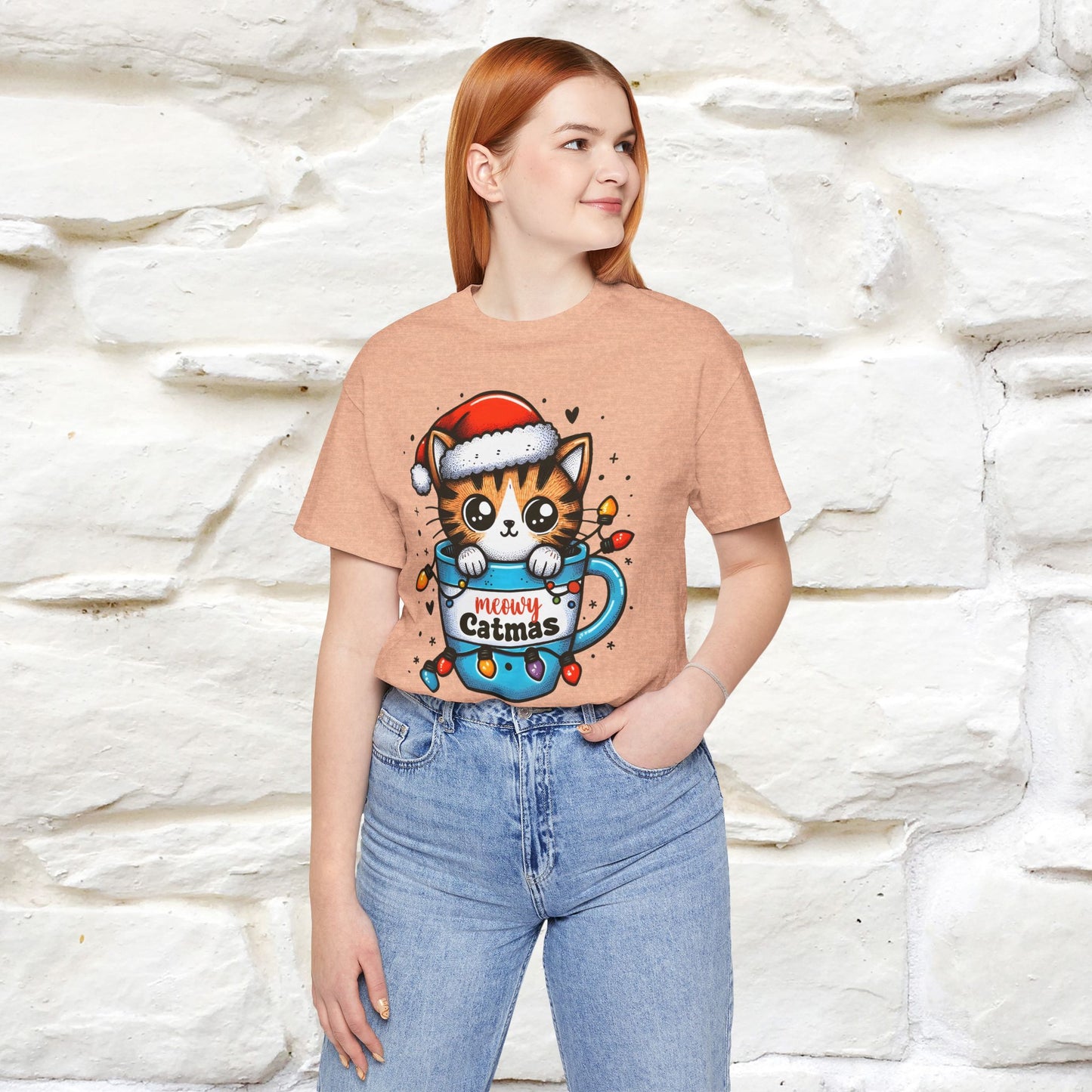 Meowy Catmas T-Shirt | Festive Cat Christmas Shirt for Men & Women | 100% Cotton