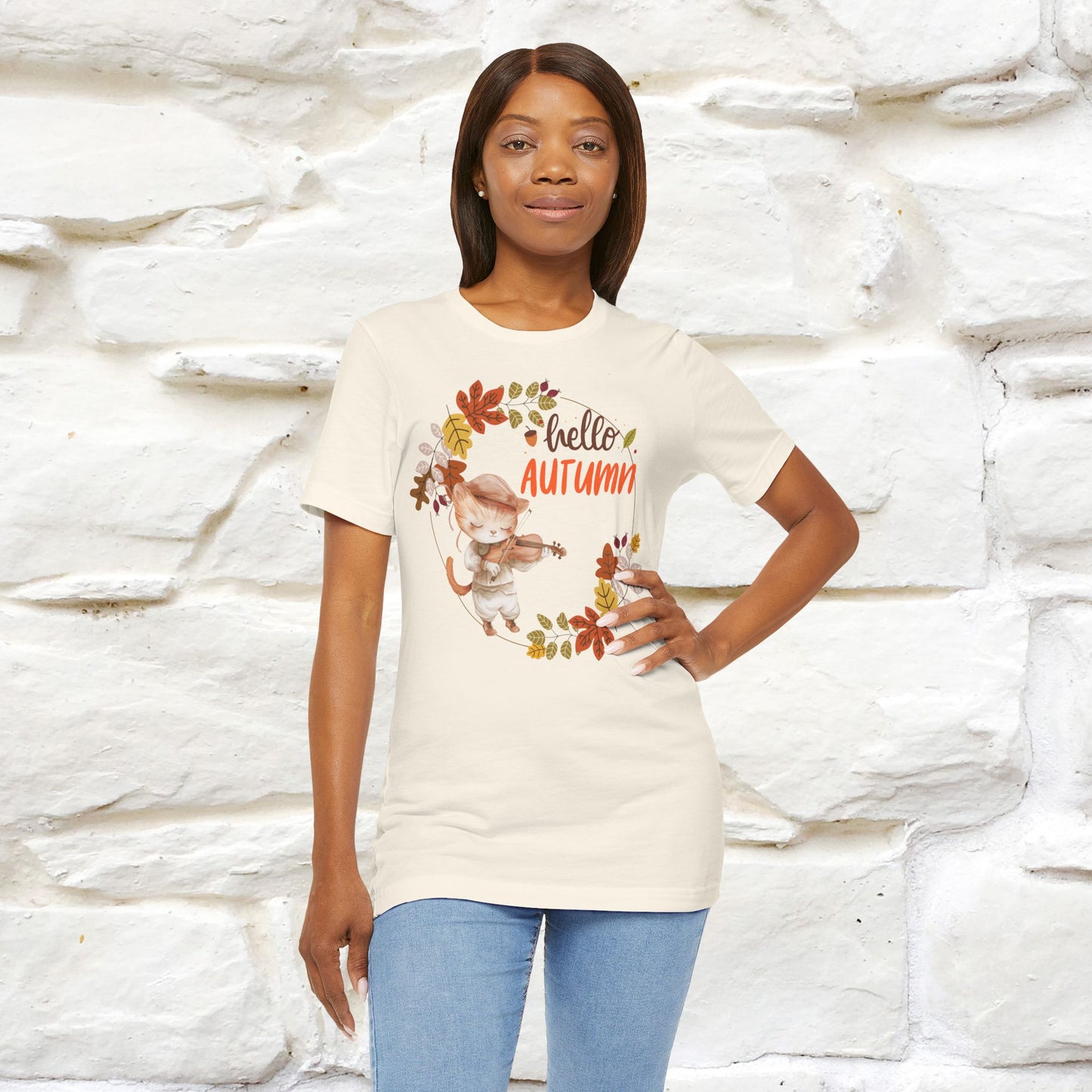 "Hello Autumn" Cat T-Shirt for Men & Women | 100% Cotton | Cozy Fall Fashion