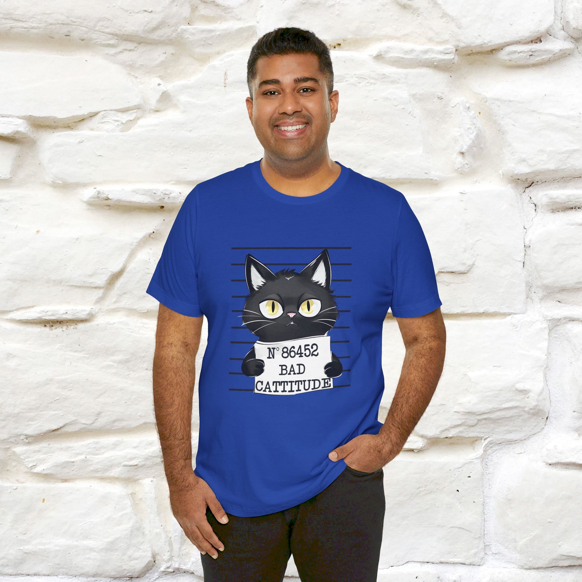 ''Bad Cattitude'' T-shirt for Man 100% Cotton* - Nunu&Miao Studio