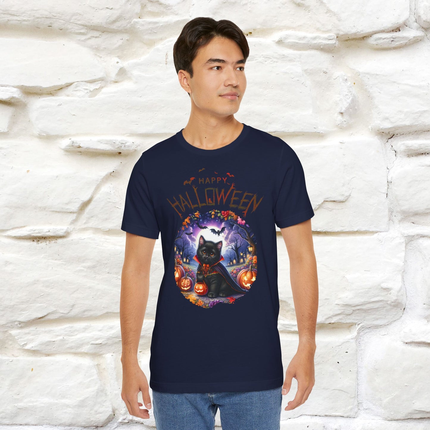 ''🎃Happy Halloween Pumking Black Cat'' Unisex T-shirt 100% Cotton*