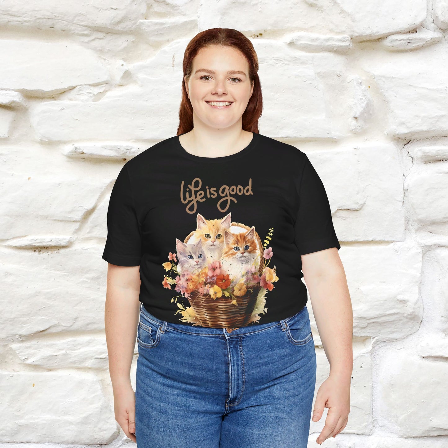 "Blossom Basket Kitten" T-shirt for Women 100% Cotton* - Nunu&Miao Studio