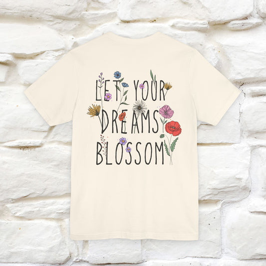 "Let Your Dreams Blossom'' Cat T-Shirt Front and Back Design | Nunu&Miao Studio