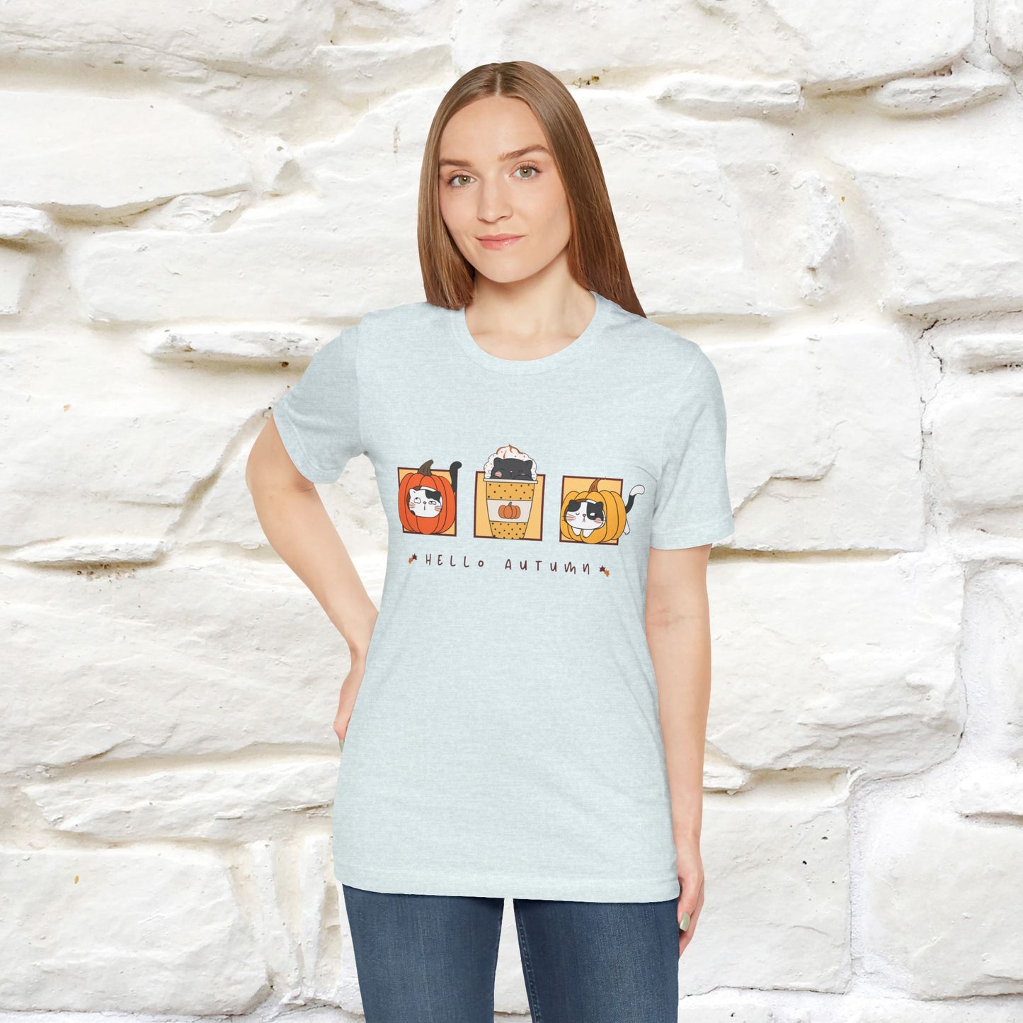 "Hello Autumn" Cat T-Shirt for Men & Women | 100% Cotton* | Seasonal Feline Fashion