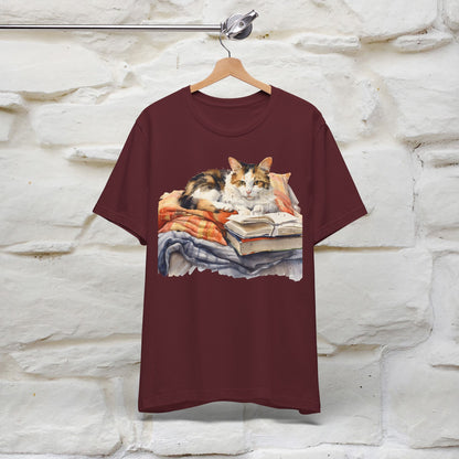 "Literary Catnap" T-shirt for Men and Women 100% Cotton.