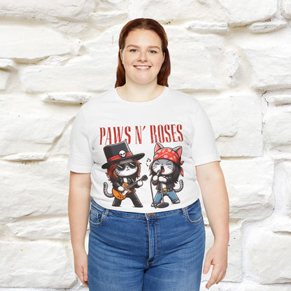 Paws N' Roses T-Shirt | Rock-Inspired Cat Lover Tee for Men & Women | 100% Cotton*