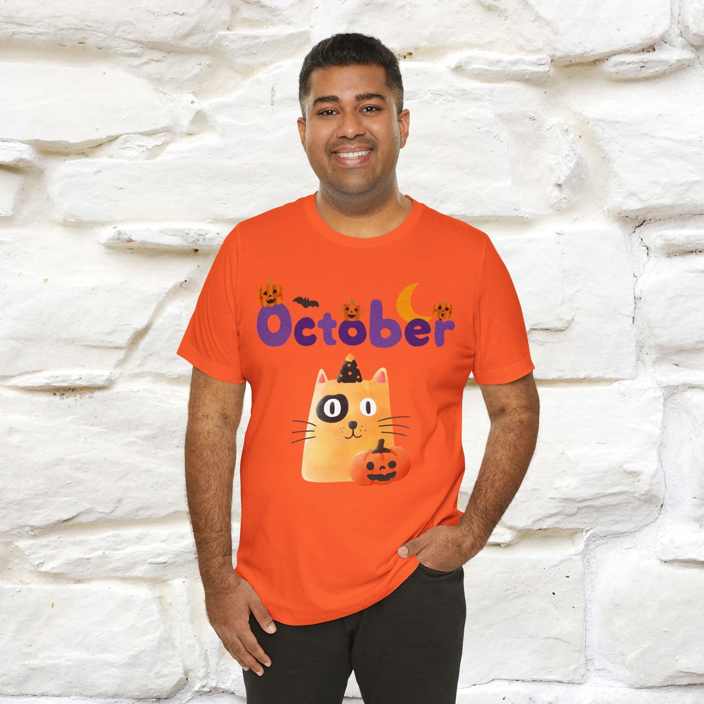 ''October Halloween'' Cat Unisex T-shirt 100% Cotton*