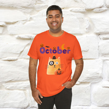 ''October Halloween'' Cat Unisex T-shirt 100% Cotton*