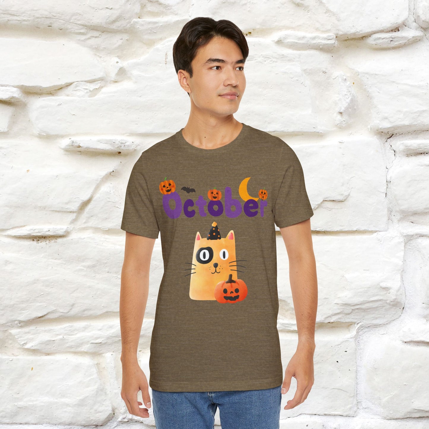 ''October Halloween'' Cat Unisex T-shirt 100% Cotton*