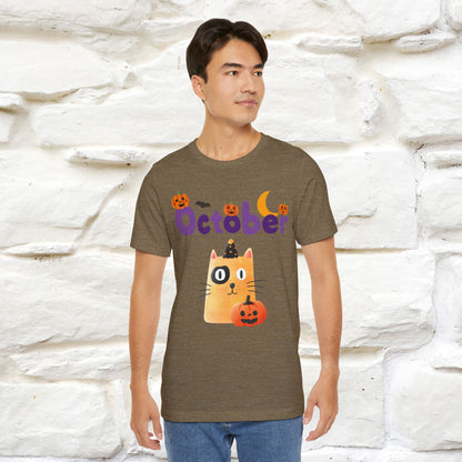 ''October Halloween'' Cat Unisex T-shirt 100% Cotton*