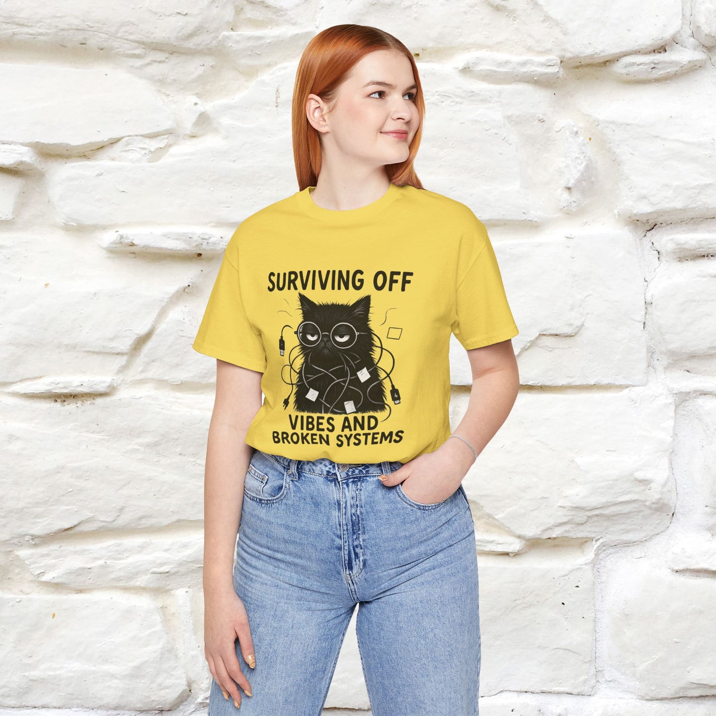 "Surviving Off...Vibes And Broken .. " |Cat T-Shirt | Nunu&Miao Studio