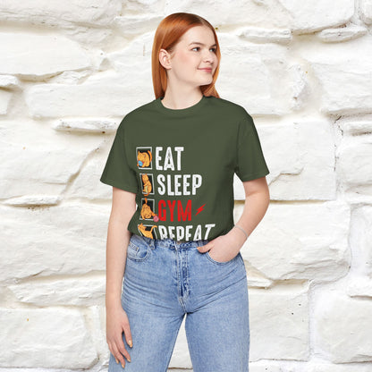 Eat Sleep Gym Repeat Cat Workout T-Shirt for Men & Women | 100% Cotton*