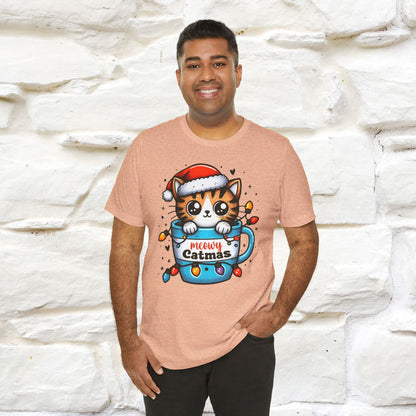 Meowy Catmas T-Shirt | Festive Cat Christmas Shirt for Men & Women | 100% Cotton