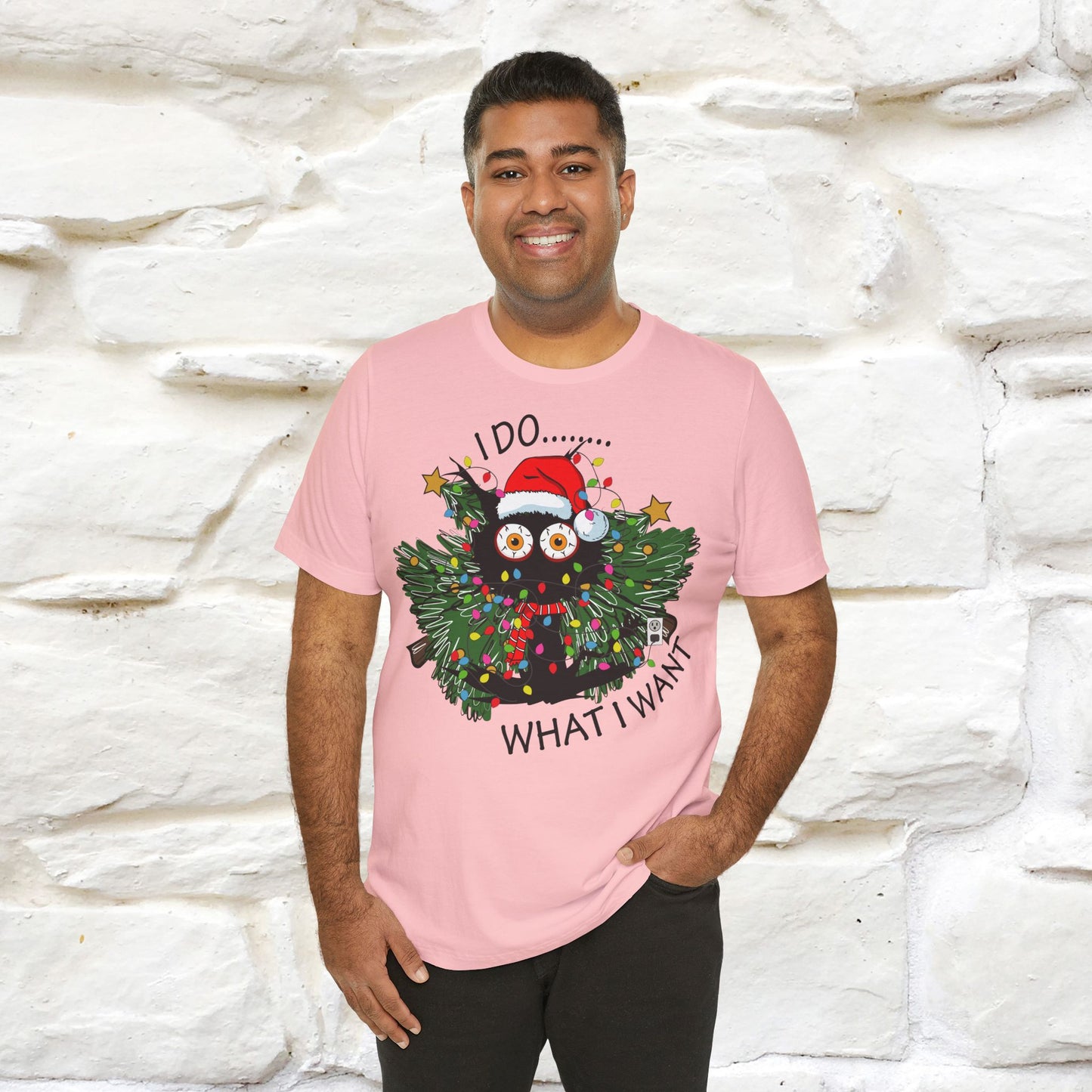 I Do What I Want Funny T-Shirt | Festive Cat Christmas Shirt for Men & Women | 100% Cotton